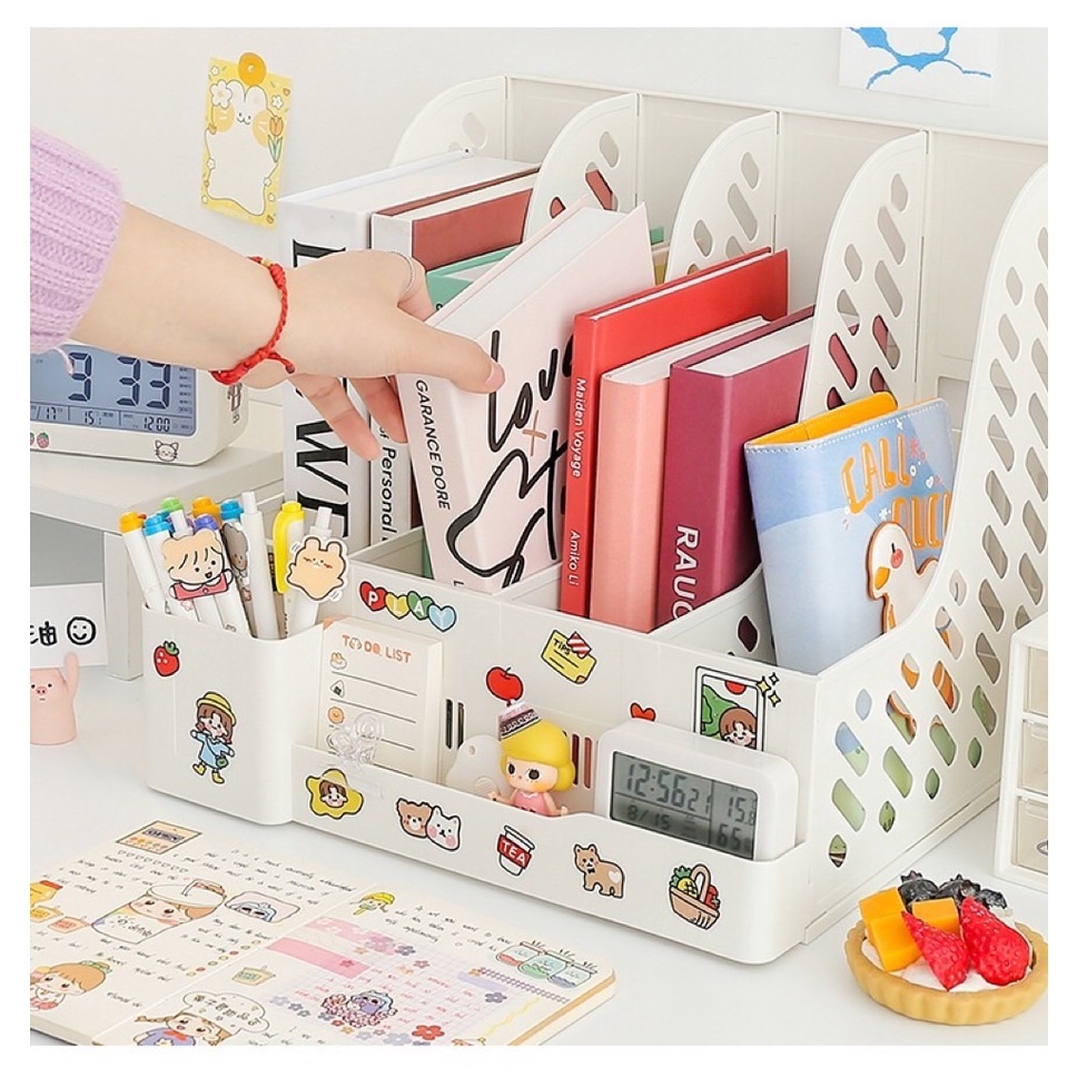 Buttle ชั้นวางหนังสือ กล่องเก็บเอกสาร กล่องใส่แฟ้ม มีช่องเก็บปากกา มี 4 ช่อง ใส่ของชิ้นเล็กๆได้