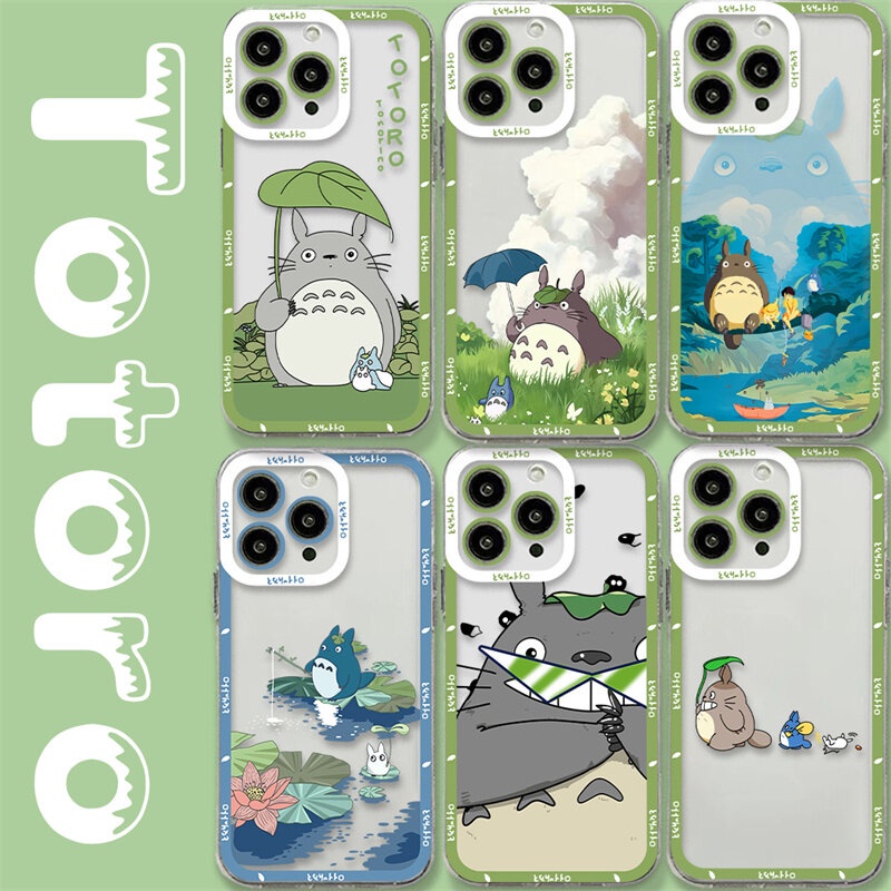 เคสโทรศัพท์มือถือแบบนิ่ม TPU ใส กันกระแทก ลายการ์ตูนอะนิเมะ Spirited Away Totoro สําหรับ IPhone 15 11 Pro Max X XS XR XSMAX 8 7 Plus