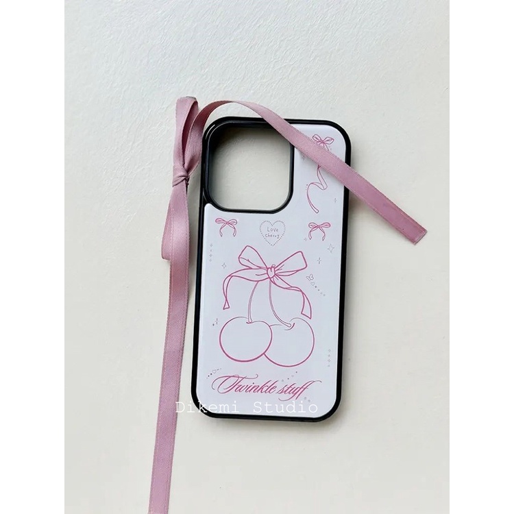 เกาหลีins Hand-painted cherry soft Bumperเคสโทรศัพท์สําหรับIphone16/15pro/14promax/13/12/11/15Plusคลุมทั้งหมดเคสป้องกัน