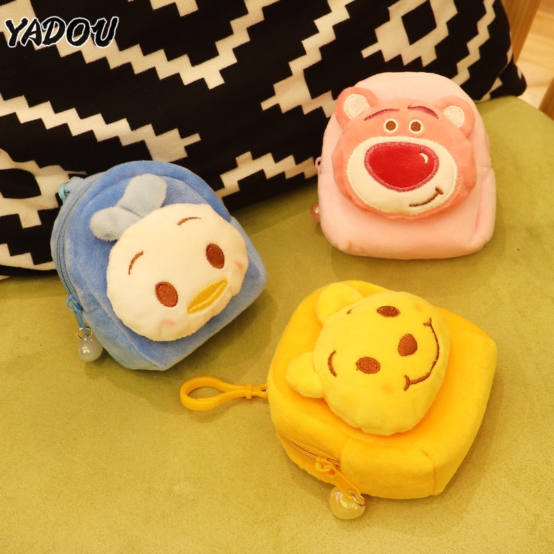 Yadou กระเป๋าใส่เหรียญ สามมิติ จี้ตุ๊กตาน่ารัก มีซิป ขนาดเล็ก สีแคนดี้