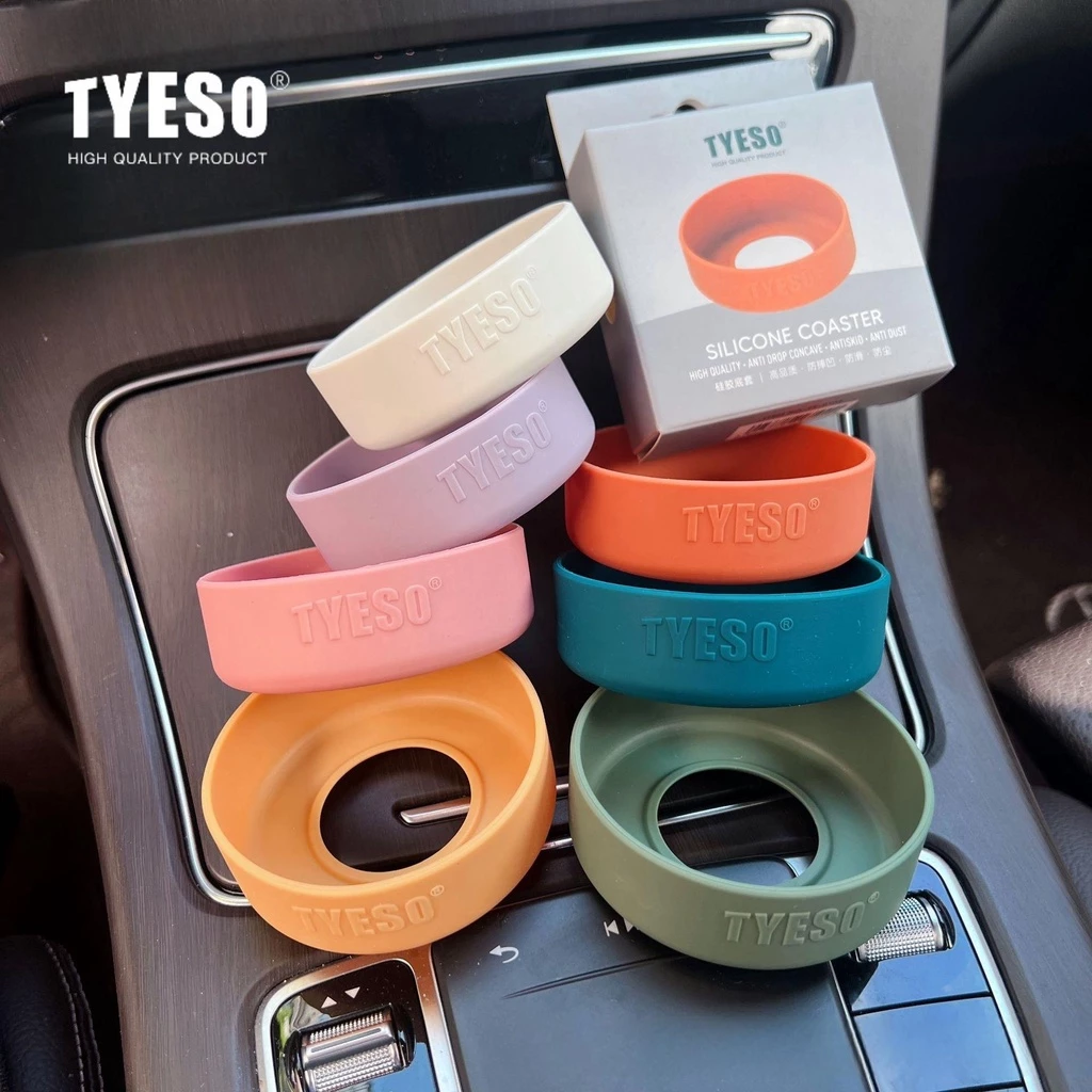 Tyeso ถ้วยเก็บความร้อนซิลิโคนคัพแขนสแตนเลสกีฬา 20/25/30/35/40oz ฐาน anti-SLIP Pad ซิลิโคน