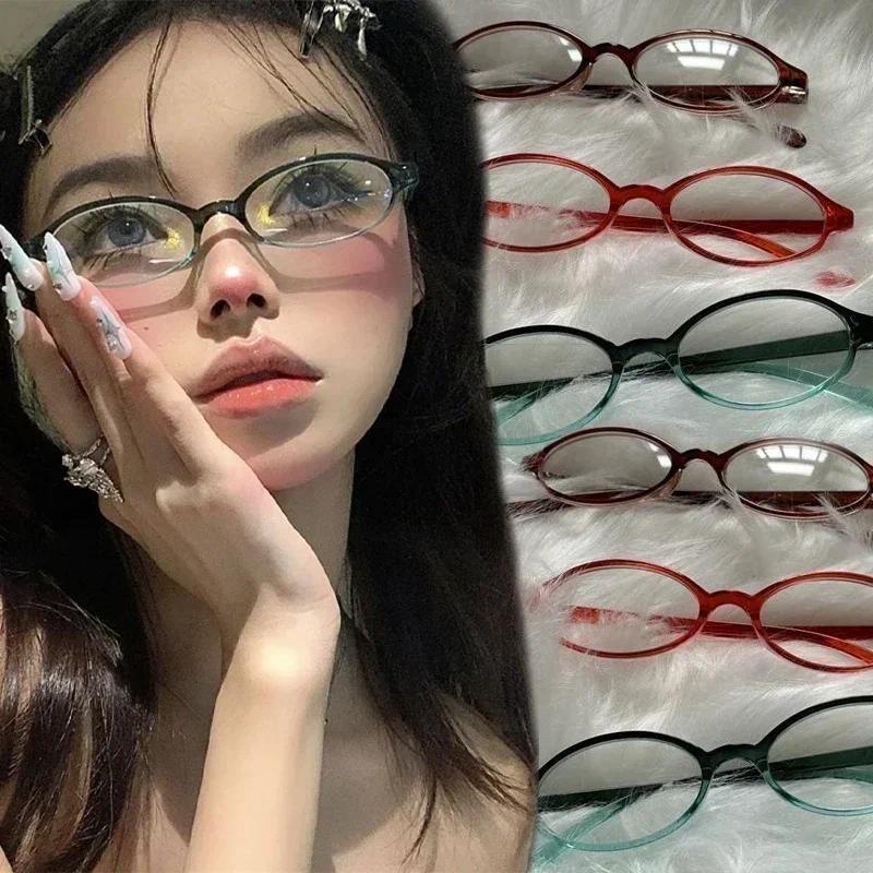 กรอบแว่นตา ทรงวงรี สไตล์เรโทร สําหรับผู้หญิง Y2K Ins ไม่มีเครื่องสําอาง แว่นตาธรรมดา ผู้ชาย เด็กผู้หญิง แว่นตาน่ารัก ตกแต่งคอมพิวเตอร์ แว่นตา