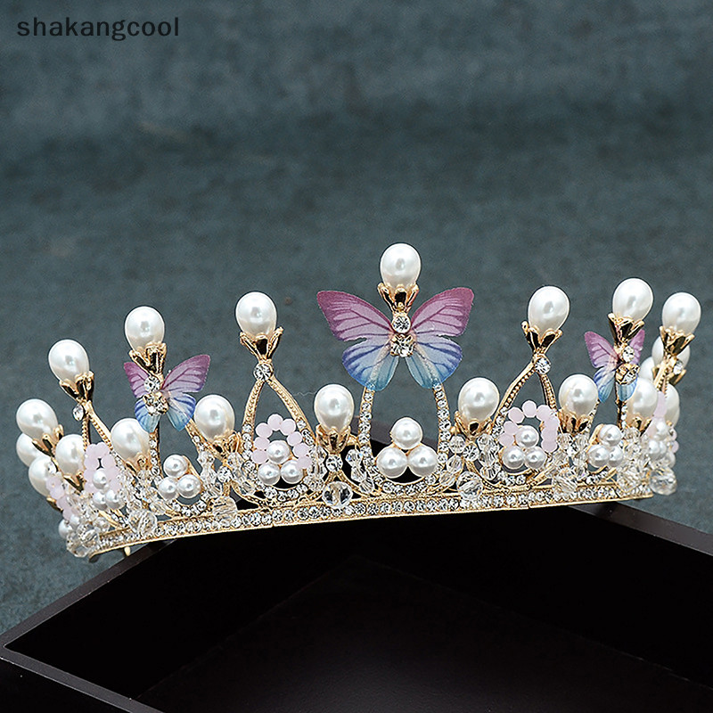 Shakangcool มงกุฎเจ้าหญิง ประดับคริสตัล พลอยเทียม ไข่มุก ผีเสื้อ เครื่องประดับ สําหรับเด็กผู้หญิง งานแต่งงาน วันเกิด 1 ชิ้น SGL