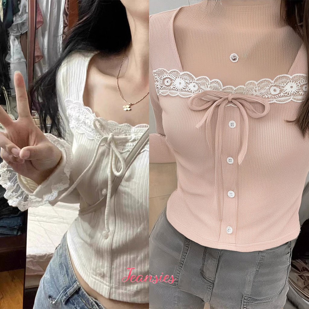 เสื้อแขนยาวสไตล์บาเลต์ ตัดเย็บลูกไม้แฟชั่น