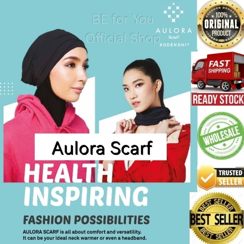 Aulora Scarf BLACK สี Kodenshi 100% BE Aulora Head Neck Scarf Selodang Sihat ฮาลาล