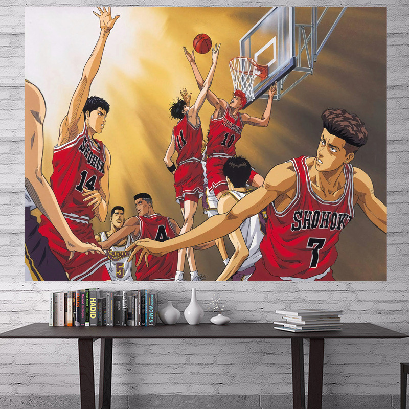 ผ้าพื้นหลัง Slam Dunk สไตล์ Ins ผ้าแขวน ผ้าติดผนังอนิเมะญี่ปุ่น ตกแต่งห้องพักในหอพัก