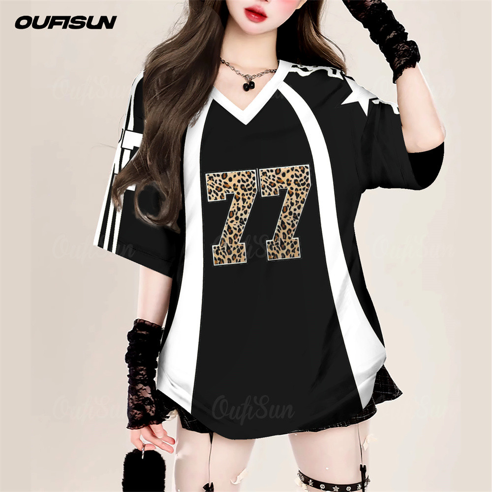 2025 สไตล์เกาหลี Unisex NO.66 ฟุตบอลเสื้อยืดเสือดาวพิมพ์กีฬา Jersey Oversize หลวมแขนสั้นเสื้อยืด Streetwear สําหรับสาวร้อนแนวโน้ม 2568 - รูปที่ 7