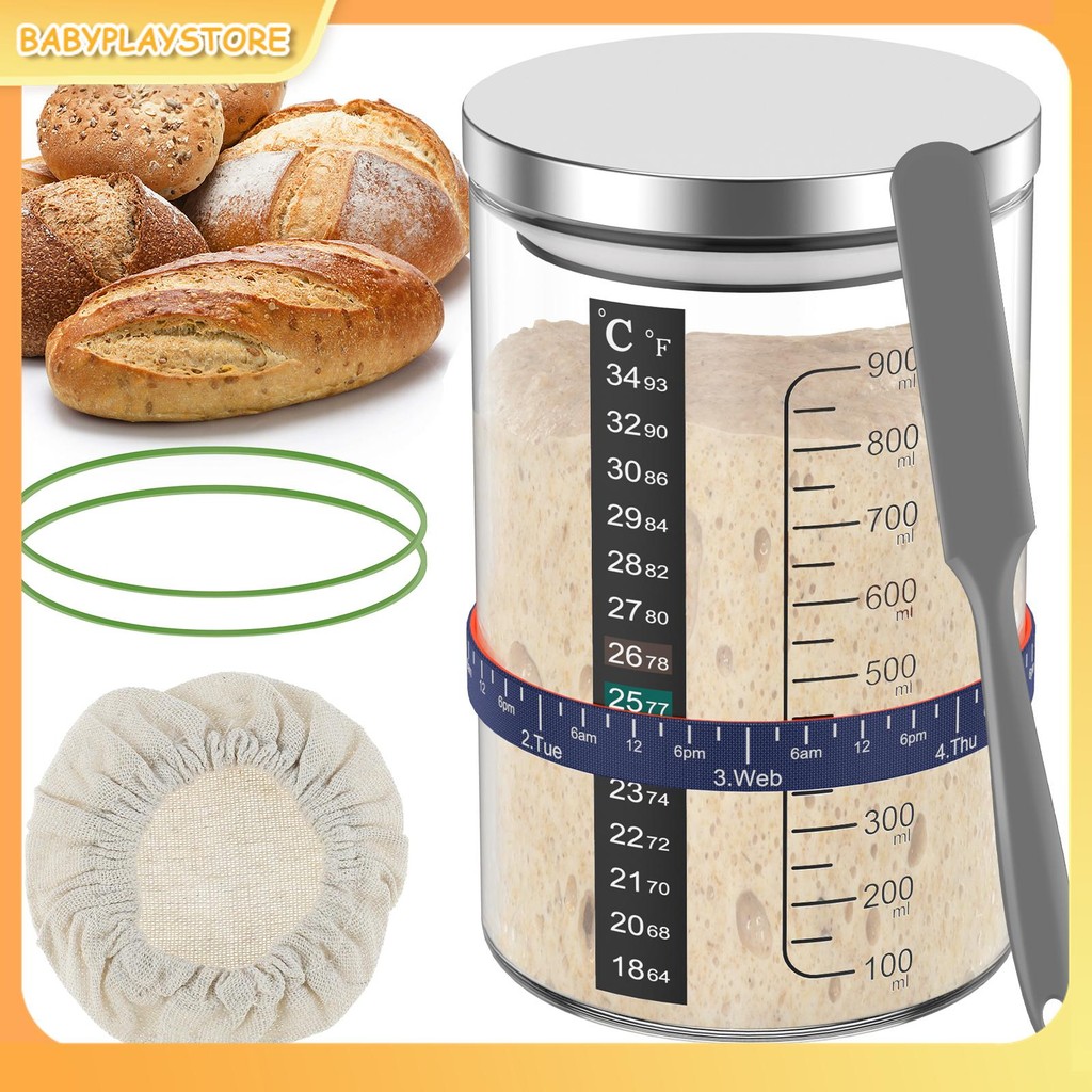 7 ชิ้น Sourdough Starter Jar ขนาด 900 มล.ขนาดใหญ่ความจุ Sourdough Starter คอนเทนเนอร์แก้ว Sourdough 