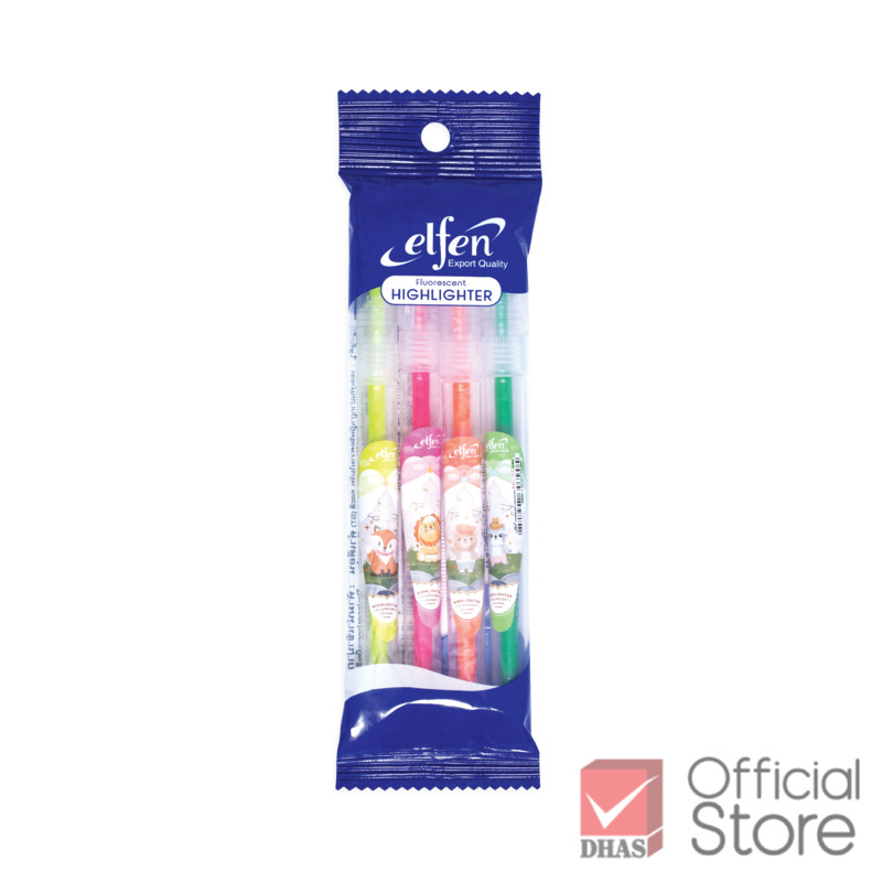 ในไทย Elfen ปากกาไฮไลท์ ปากกาเน้นข้อความ ไบร์ท จำนวน 4 ด้าม