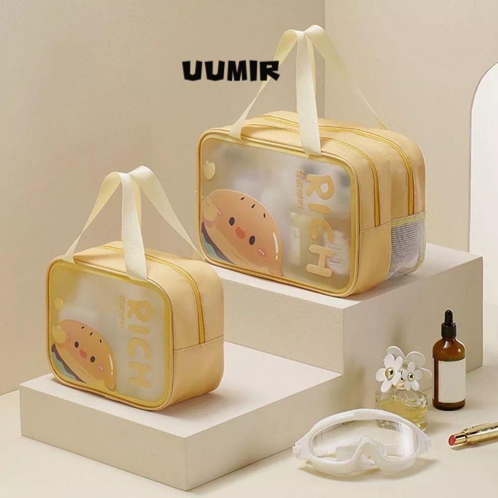 UUMIR กระเป๋าเครื่องสำอางการ์ตูน กระเป๋าเก็บของแบบใส ความจุขนาดใหญ่ กระเป๋าชายหาด PVC มีซิป กันน้ำ