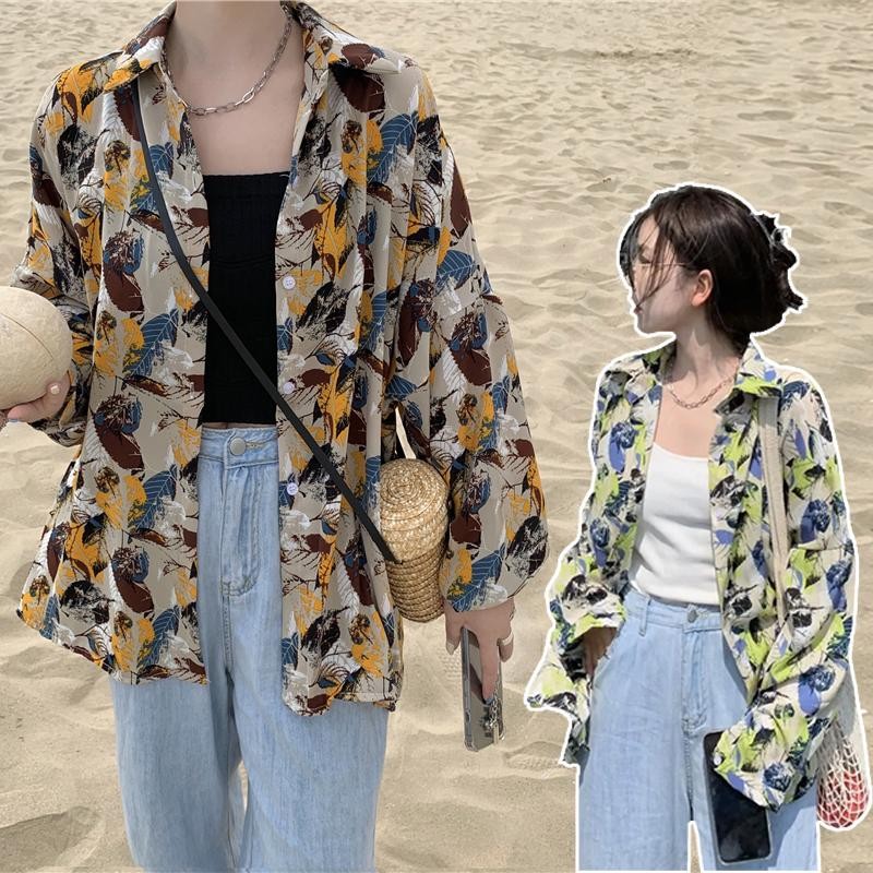 ohho W257 เสื้อแฟชั่นผู้หญิง แขนยาว เสื้อฮาวาย สไตล์เกาหลี หลวมๆ ไปเที่ยวทะเล กันแดด ดีมาก  Clothing Women