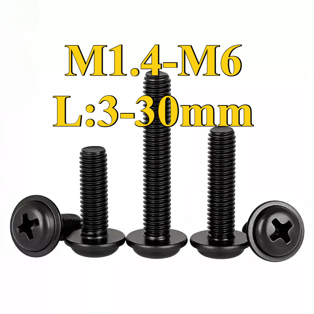 หัวกลมแบบไขว้ PWM สีดําพร้อมโบลต์ปะเก็น M1.4/M2/M2.5/M3/M4/M5/M6 (ZQ-RM-MY)