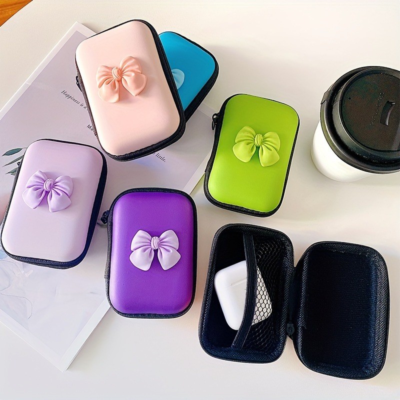 1 PC 3D Bow รูปแบบกระเป๋าเก็บหูฟังกระเป๋าสําหรับ IPhone 16 13 14 15 18W-20W Charge Correa กล่องเก็บ