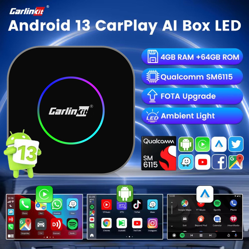 2025 Carlinkit Carplay Android 13 กล่องทีวี Android Auto อะแดปเตอร์ Carplay ไร้สาย SM6115 4+64GB Qua