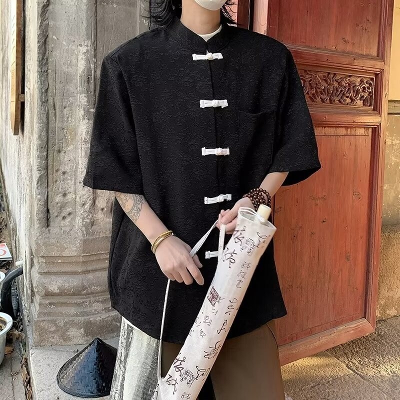 ฤดูร้อนหลวมแห่งชาติอินเทรนด์สบายๆใหม่สไตล์จีนปุ่มแผ่นดิสก์เสื้อ - รูปที่ 6