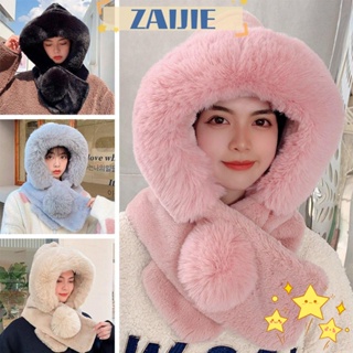 Zaijie24 หมวกบีนนี่ ผ้าพันคอ ผ้ากํามะหยี่ขนนิ่ม แบบหนา กันความหนาว ให้ความอบอุ่น แฟชั่นฤดูหนาว สําหรับผู้หญิง