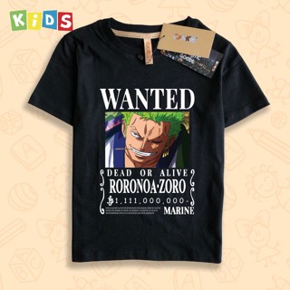 เสื้อยืด พิมพ์ลาย Roronoa Zoro Bounty Wanted One Piece สําหรับเด็ก