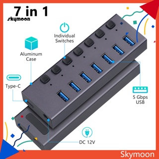 Skym* ฮับ Usb 3.0 ความเร็วสูง 7 พอร์ต Usb 3.0 7 พอร์ต Usb 3.0 พร้อมสวิตช์เปิด ปิด สําหรับ Pc Ps4 และ Hdd ถ่ายโอนข้อมูล และตัวบ่งชี้การชาร์จ