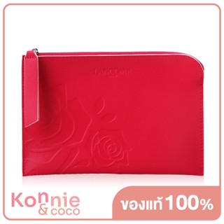 Lancome Square Leather Cosmetic Bag #Pink ลังโคม กระเป๋าหนังใส่เครื่องสำอางสีชมพูเรียบหรู.