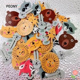 Peonypavilion กระดุมไม้ ทรงกลม ลายสัตว์น่ารัก ขนาด 25-30 มม. 50 ชิ้น