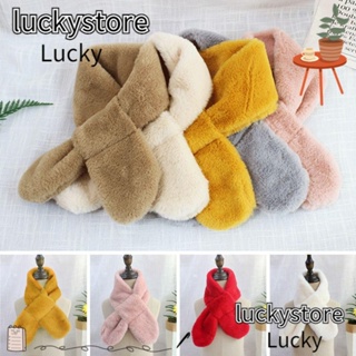 Lucky ผ้าพันคอ ผ้ากํามะหยี่ขนนิ่ม ขนกระต่ายเทียม แบบหนา ให้ความอบอุ่น สีพื้น แฟชั่นฤดูหนาว สําหรับเด็กผู้หญิง