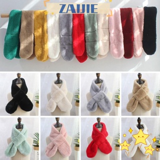 Zaijie24 ผ้าพันคอ ผ้ากํามะหยี่ขนนิ่ม ขนกระต่ายเทียม สีพื้น ให้ความอบอุ่น แฟชั่นฤดูหนาว สําหรับเด็กผู้หญิง