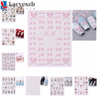 Lacyeszb สติกเกอร์ตกแต่งเล็บ ลายคริสต์มาส ใบไม้ โบว์ สีชมพู DIY