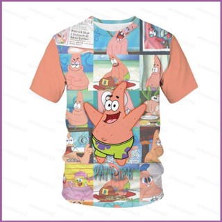 Sq2 เสื้อยืดแขนสั้นลําลอง พิมพ์ลายการ์ตูน SpongeBob SquarePants Patrick Star 3D พลัสไซซ์ แฟชั่น