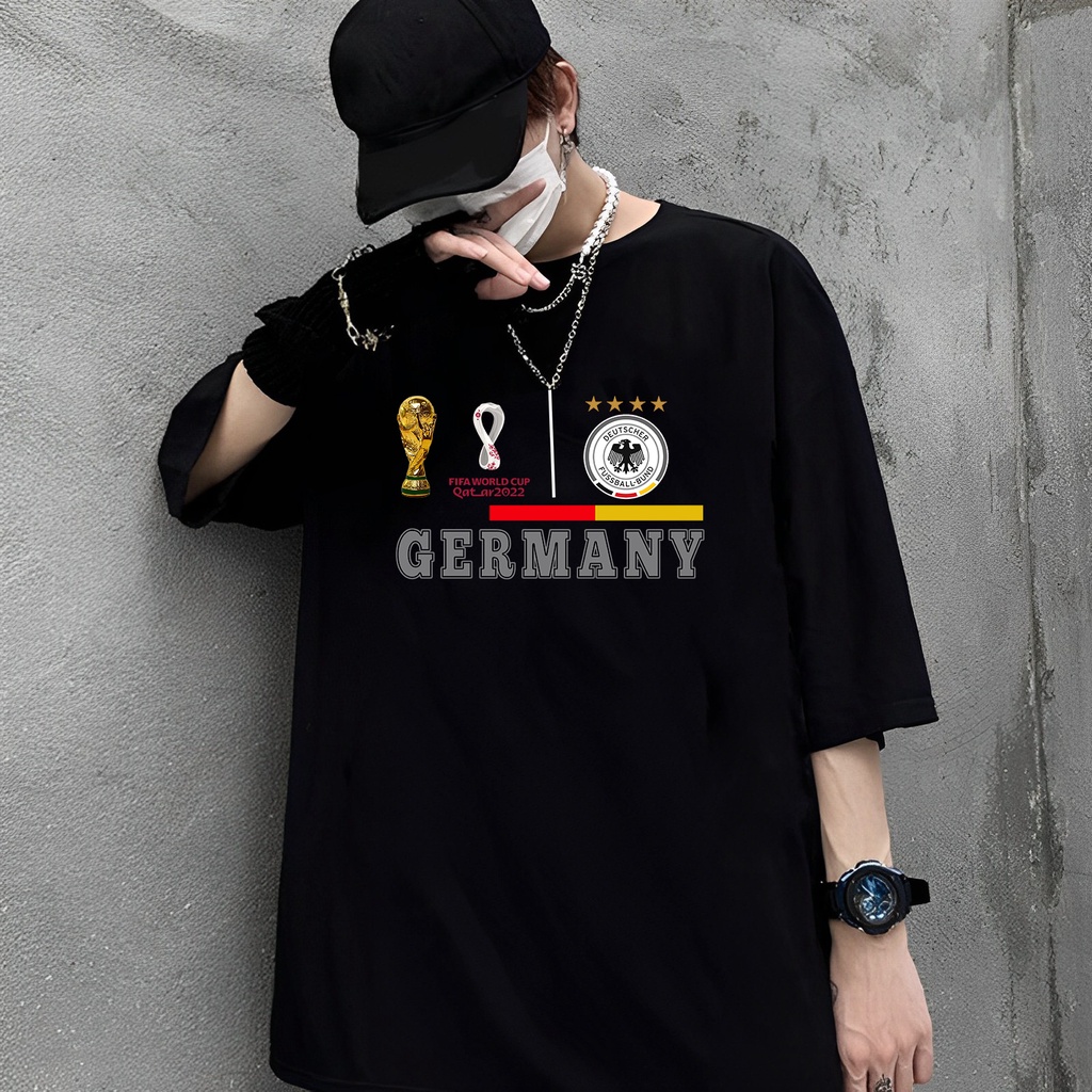 เสื้อยืดคุณภาพดี  【HOT】เสื้อยืด ลายทีมชาติฟุตบอล GERMANY Qatar World Cup 2022 สไตล์เยอรมนี100%cotton