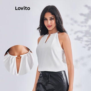 Lovito เสื้อกล้าม แบบผูกเชือก สวยหรู สําหรับผู้หญิง LBE03133 (สีขาว)