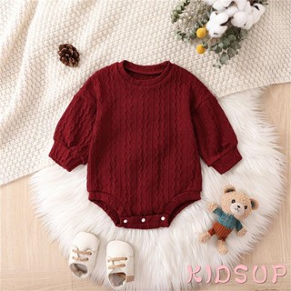 Kidsup1 ชุดรอมเปอร์ บอดี้สูท คอกลม แขนยาว ผ้าถัก ทรงหลวม สีพื้น สําหรับเด็กทารกแรกเกิดผู้หญิง