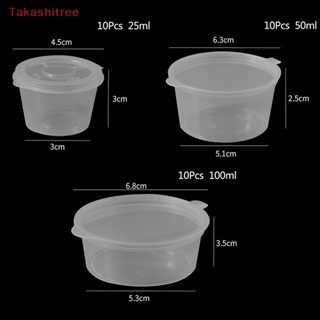 (Takashitree) กล่องพลาสติกใส แบบใช้แล้วทิ้ง สําหรับใส่ซอส เครื่องเทศ 10 ชิ้น