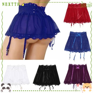 Nextshop กระโปรงสั้น เซ็กซี่ มินิ เสื้อผ้า กระโปรงจีบ ถุงเท้า คลิปลูกไม้ ชุดนอน สายรัดตาข่าย มุมมองของผู้หญิง / หลากสี