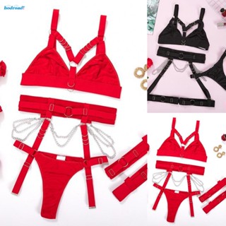 【HODRD】Bra Set 3 Piece Women Bra Chain G String Garter Garter Lingerie Lingerie【Fashion】