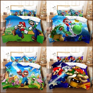 Kts ชุดเครื่องนอน ปลอกหมอน ผ้าห่ม ลาย The Super Mario Bros 3in1 ซักทําความสะอาดได้ สําหรับห้องนอน หอพัก