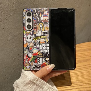 เคสโทรศัพท์มือถือ PC แข็ง ผิวด้าน ลายการ์ตูนลูฟี่ สีดําด้าน สําหรับ Samsung Galaxy Z Fold 5 Z Fold 4 Z Fold 3