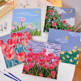 Qqmall ภาพวาดสีน้ํามันอะคริลิค รูปดอกทิวลิป DIY สําหรับของขวัญวันเกิด