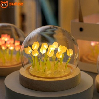 Sutee โคมไฟตั้งโต๊ะ รูปดอกทิวลิป เรืองแสง สาย USB สําหรับตกแต่งบ้าน DIY