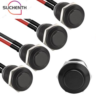 Suchenth สวิตช์ปุ่มกดชั่วขณะ ทรงกลม ขนาดเล็ก 12 มม. สีดํา ไม่มีไฟ LED 5 ชิ้น