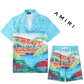 8809 amiri blue sea เสื้อเบลาส์ แขนสั้น พิมพ์ลายดาว สไตล์คลาสสิก สําหรับผู้ชาย