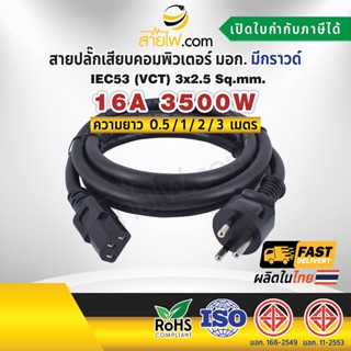 สายไฟ AC สายปลั๊กเสียบคอมพิวเตอร์ มอก.ตรง มีกราวด์ IEC53 3x2.5 Sq.mm. - C13