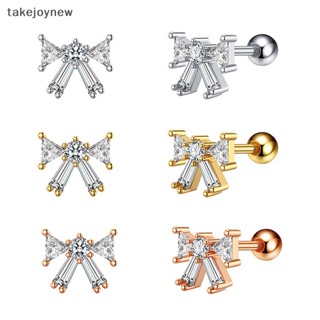 [takejoynew] ต่างหูสตั๊ด สเตนเลส ประดับเพทาย 1 ชิ้น