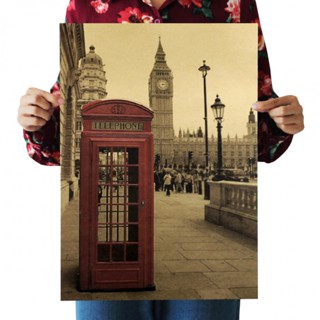 โปสเตอร์กระดาษคราฟท์ ลาย London red phone booth Londons day nostalgic สําหรับตกแต่งภายในบาร์ คาเฟ่