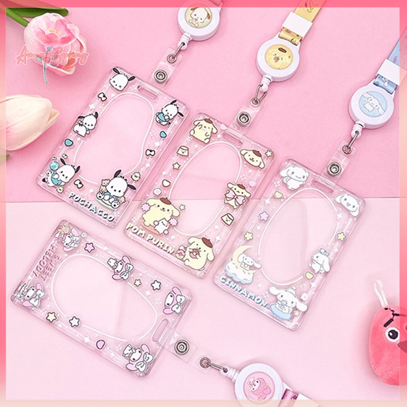 SANRIO Amongspring> ใหม่ กระเป๋าใส่บัตร ลายการ์ตูนอนิเมะ Cinnamoroll Pochacco Pompom Purin น่ารัก สําหรับนักเรียน