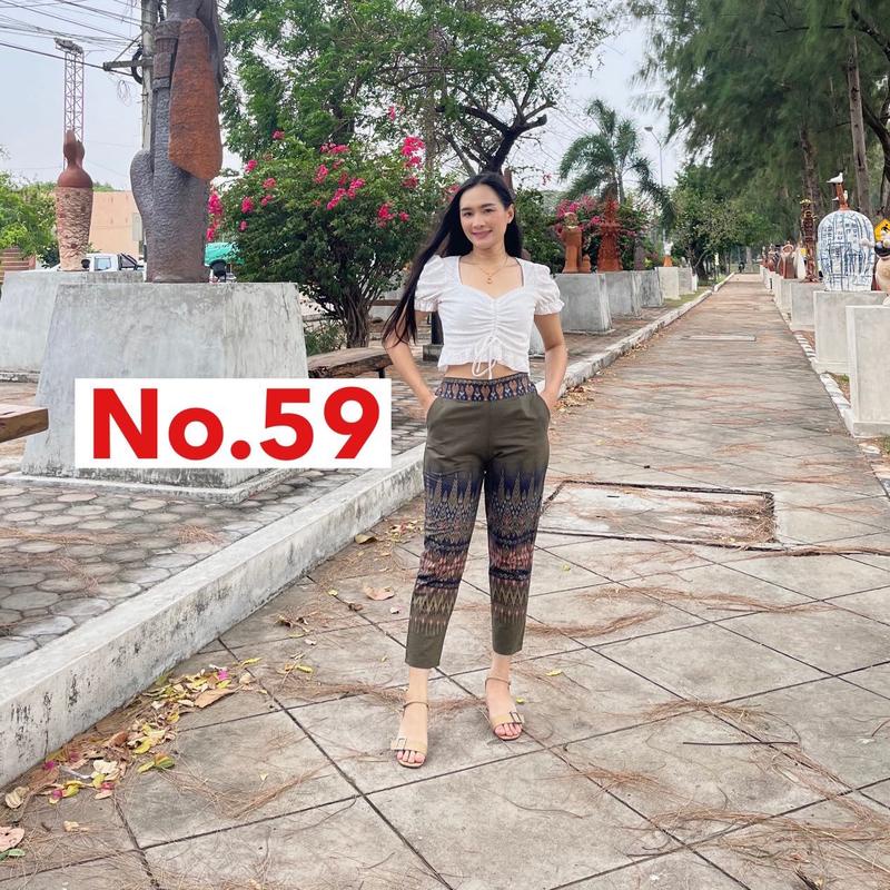 พร้อมส่ง 💥ส่งฟรี💥 กางเกงผ้าฝ้ายพิมพ์ลายไทย No.59