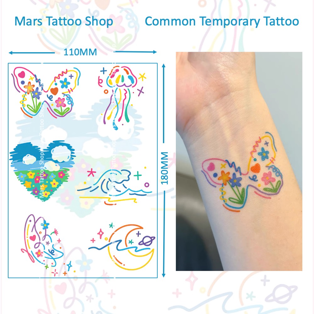 สติกเกอร์รอยสักชั่วคราว Mars TattooCommon Tattoo ดีไซน์ผีเสื้อและดวงจันทร์ ติดทนนาน รหัส CD006