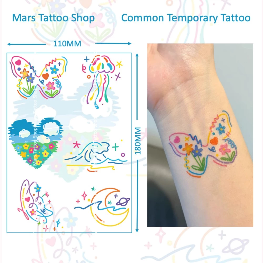 สติกเกอร์รอยสักชั่วคราว Mars TattooCommon Tattoo ดีไซน์ผีเสื้อและดวงจันทร์ ติดทนนาน รหัส CD006