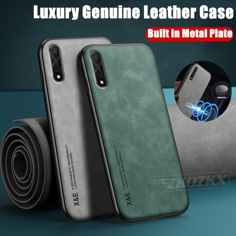 เคสหนังแกะแท้ แบบบาง พร้อมแผ่นโลหะในตัว สําหรับ Vivo S1 1907 V1907