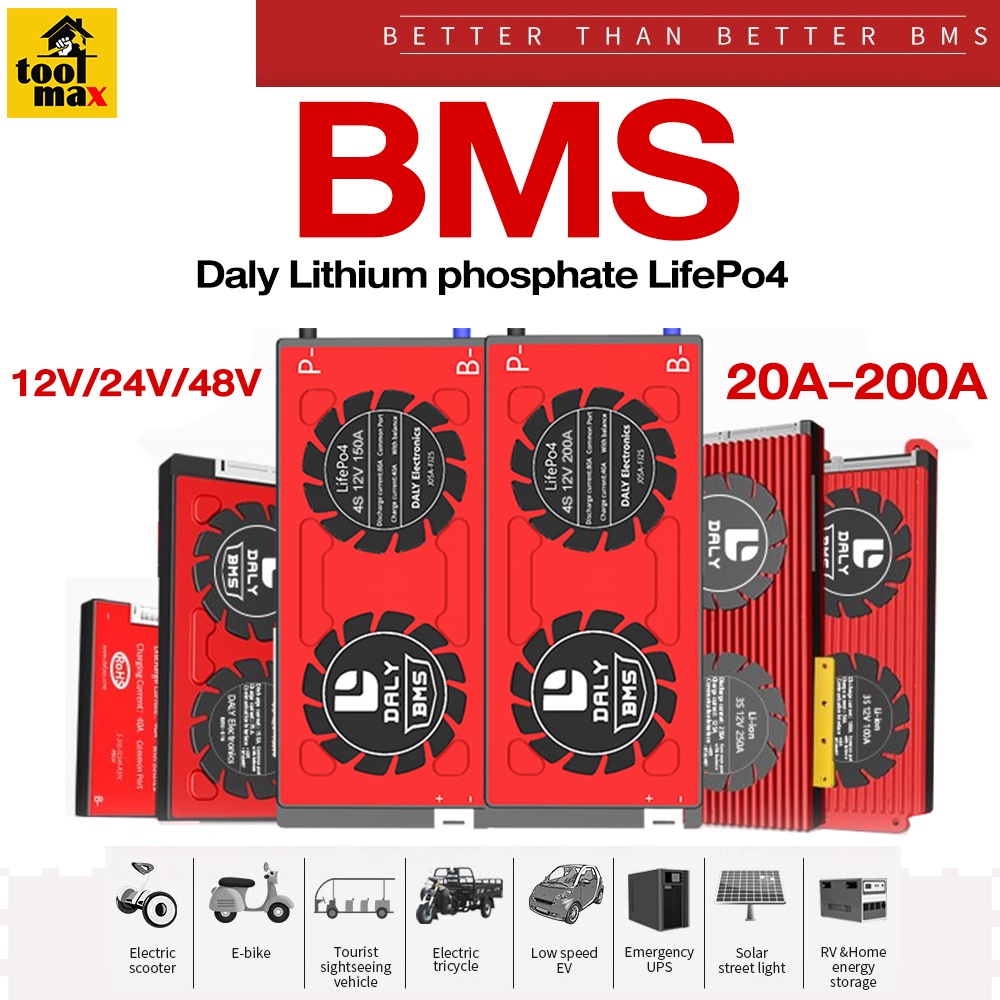 BMS พร้อมสายแพร ของแท้จากโรงงาน Daly BMS LifePo4 4S, 8S, 16S สินค้าตามปกสำหรับ LiFePo4