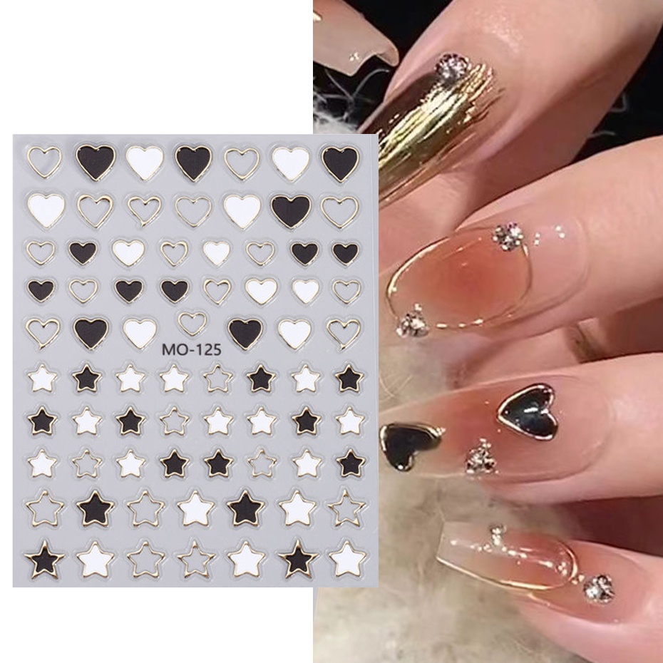สติ๊กเกอร์ติดเล็บ Hollow Love Heart Design Metal Liner Luxury Pattern Star Butterfly Cat Dog กาวรูปลอกตกแต่งเล็บ